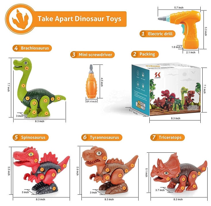 SK SUPKER Dinosaur Electric Drill 3D Assembly Construction Learning Toy Kit — image 4